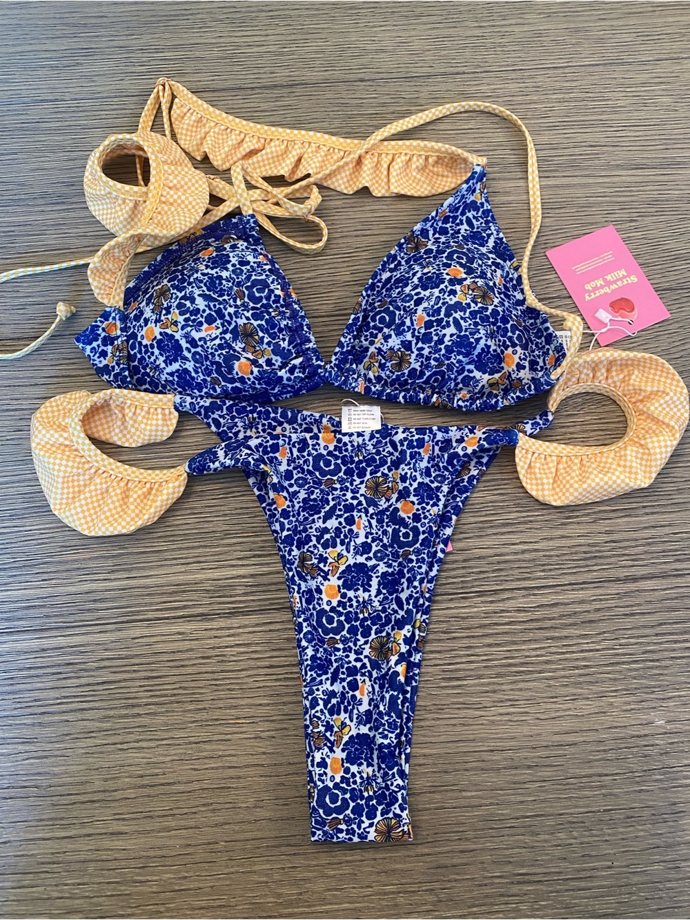 Strawberry Milk Mob Set Blue Floral Bikini NWT